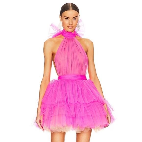 Bronx & Banco | Anna Halterneck Mini Dress in Hot Pink Tulle S - Picture 1 of 15